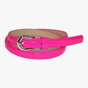 Neon pink patent belt with silver buckle